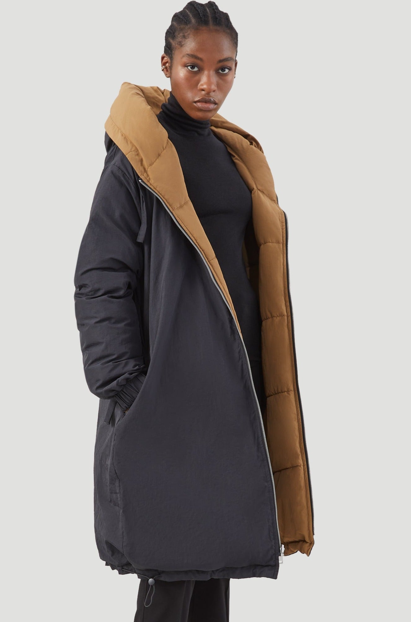 hooded puffer jacket long