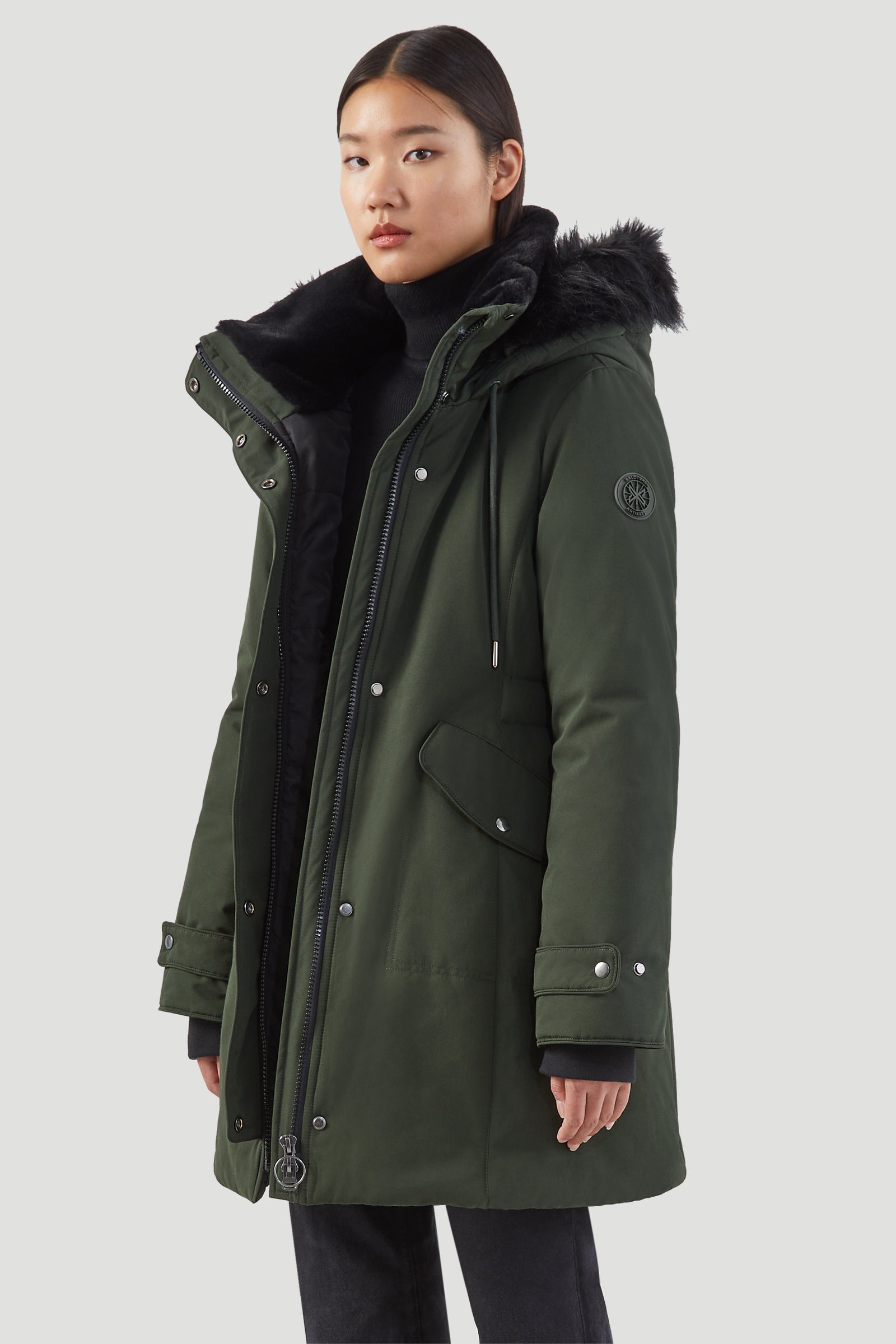 Cotton padded parka with faux fur hood top